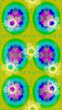 Düz Çiçek Elementleri Tasarımı. Renkli Bahar Teması eskiz kalıbı. Raster illüstrasyonu. Yeşil, sarı ve mavi renkler üzerinde zarif çiçekli suluboya.