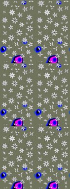 Güzel kumaş deseni. Raster suluboya deseni, narin çiçekler, yeşil ve beyaz çiçekler, tebrik kartı şablonu..