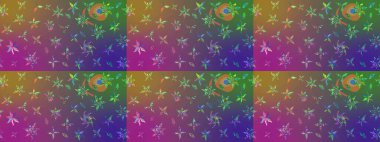 Mor ve yeşil renkte etnik çiçeklerle süslenmiş zarif bir eskiz şekli. Asya Tekstil 'inde Raster Çiçek İllüstrasyonu.