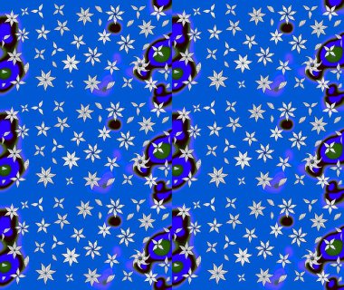 Raster illüstrasyonu. Küçük çiçekli basit bir çiçek çizimi. Moda baskısı, albüm, ambalaj kağıdı ve duvar kağıdı için zarif dekoratif süslemeler. Mavi renkte şirin çiçekler.