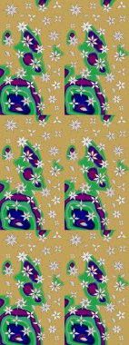 Çok renkli ve yeşil zarif küçük çiçekler ve sarı ve yeşil renkli komik böcekler, raster desen, illüstrasyon.