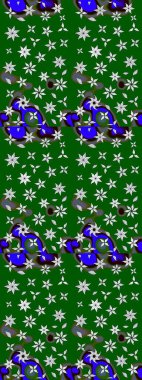 Suluboya elle çizilmiş çiçek desenli eskiz deseni. Parlak renkli fantezi çiçekleri, yapraklar, yeşil ve nötr renklerde tomurcuklar yeşil ve nötr.