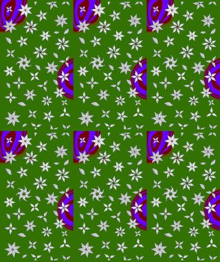 Yeşil renkli çiçekler. Sevimli çiçek raster deseni. Düz Çiçek Elementleri Tasarımı. Renkli Yaz Teması çizim şablonu.