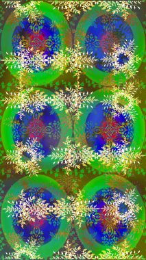 Yeşil, mavi ve kahverengi renkte çiçekler. Yumuşak, bahar çiçekli arka plan. Raster çiçek desenli ve çiçekli..