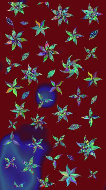 Raster illüstrasyonundaki çiçek desenli çizim. Kırmızı renkte çiçekler.