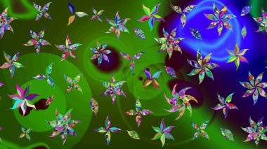 Düz Çiçek Elementleri Tasarımı. Yeşil renkli çiçekler. Renkli Yaz Temalı eskiz kalıbı. Sevimli çiçek raster deseni.