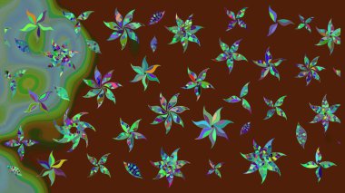 Çiçek desenli eskiz. Kahverengi renkli çiçekler. Tişört baskısı için çiçek boyama rasteriName.