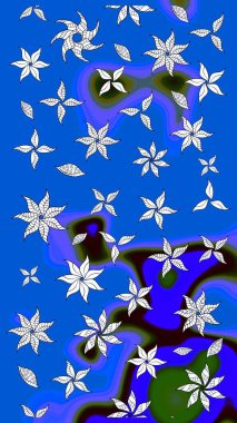 Raster illüstrasyonundaki çiçek desenli çizim. Düz Çiçek Elementleri Tasarımı. Süslü kumaş deseni. Renkli Bahar Teması çizim şablonu.