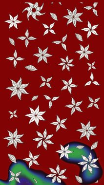 Raster illüstrasyonu. Raster illüstrasyonu. Kırmızı renkte çiçekler. Çiçek desenli çizim. Asya tekstil tarzında.