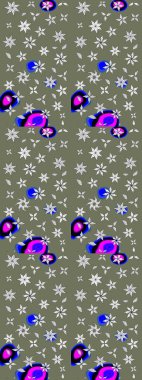 Yeşil renkli çiçekler. Asya tekstil tarzında. Çiçek desenli çizim. Raster illüstrasyonu. Raster illüstrasyonu.