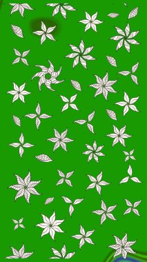 Yeşil yeşile. Retro tekstil tasarım koleksiyonu. El çizimi çiçek unsurları olan soyut çizim raster deseni. Çiçekli ipek eşarp. 1950 'ler-1960' lar motifleri.