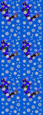 Tropik çiçek desenleri. Raster illüstrasyonu. Mavi renkte çiçekler.