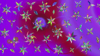 Raster illüstrasyonundaki çiçek desenli çizim. Renkli Yaz Temalı eskiz kalıbı. Düz Çiçek Elementleri Tasarımı. Mor renkte çiçekler.