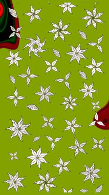 Raster illüstrasyonu. Yeşil renkte karalamalı çiçek deseni çiz.