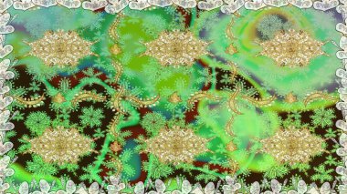 Kusursuz ahşap oyma. Küçük bir alan derinliği. Lüks mobilyalar. Altın kaplamalı yeşil fon. Oyma. Klasik mobilya tarzı. Patina. Yeşil renkli ve altın elementli desen.