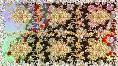 Kusursuz klasik raster altın desenli. Geleneksel oryantasyon süsü. Kahverengi renklerde, altın elementlerle kusursuz desen. Klasik klasik klasik arka plan. Raster illüstrasyonu.