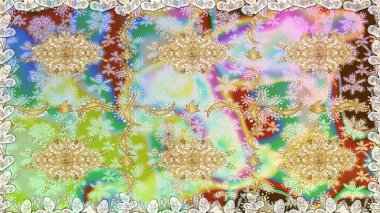 Damask arkaplanı tekerrür ediyor. Antika altın tekrarlanabilir duvar kağıdı. Barok tarzında altın çiçek süsü. Tarafsız renklerde altın element.