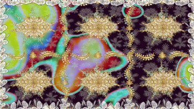 Kahverengi renklerde altın desenler ve altın elementler. Süslü raster dekorasyonu. Barok tarzında duvar kağıdı tasarımı için kusursuz damaske deseni arkaplanı.