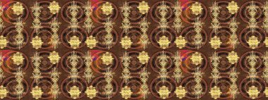 Noel ve yeni yıl moda baskıları için tatil tasarımı. Kar tanelerinin soyut arkaplanlı Noel şablonu. Renkler. Kahverengi, sarı ve bej kar taneleri. Raster illüstrasyonu.