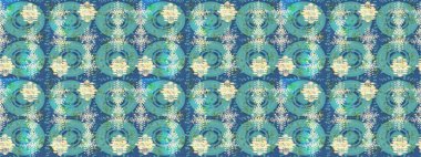 Raster illüstrasyonu. Noel ve yeni yıl moda baskıları için tatil tasarımı. Kar tanelerinin soyut arkaplanlı Noel şablonu. Mavi, yeşil ve bej renkler.