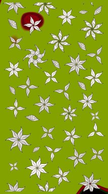 Yeşil renkli etnik çiçeklerle süslenmiş zarif bir eskiz şekli. Asya Tekstil 'inde Raster Çiçek İllüstrasyonu.