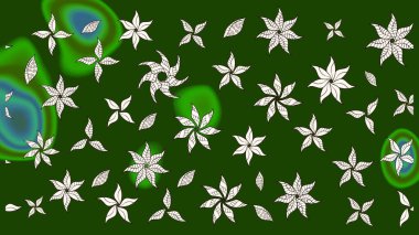 Raster illüstrasyonundaki çiçek desenli çizim. Çiçekler suluboya tarzında yeşil ve nötr renklerde.