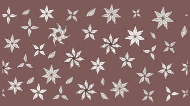 Şirin çiçek elementleri. Robot resim. Kahverengi ve nötr renklerde çiçekler. Raster illüstrasyonu.