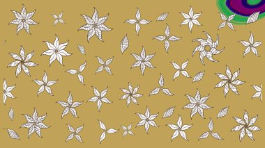 Miles Fleur, süslü püslü bir süs. Eski usul. Eskiz geçmişi. Raster illüstrasyonu. Kumaş, tekstil, duvar kağıdı baskısı için. Tomurcukları papatya çiçekleri olan sevimli bir çiçek deseni..