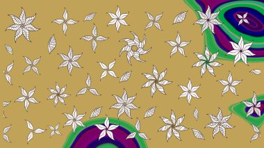 Şirin karalamalı çiçek desenli çizim. Raster illüstrasyonu. Raster illüstrasyonu. Eskiz stili sarı ve nötr renklerde. El yapımı çiçek ve bitki koleksiyonu.