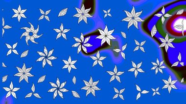 Mavi ve nötr renklerde çiçekler. Çiçek desenli eskiz. Tişört baskısı için çiçek boyama rasteriName.