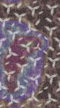 Asya tekstil tarzında. Raster illüstrasyonu. Çiçek desenli çizim. Raster illüstrasyonu. Kahverengi renkte çiçekler.