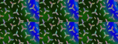 Yüzey için tekrarlanan doku, ambalaj kağıdı, yeşil, gri ve mavi renkli kar tanesi. Kış kar taneleri, raster arka plan.