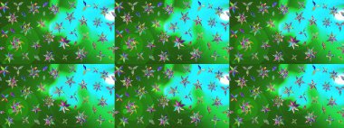 Yumuşak, bahar çiçekleri yeşil ve mavi renklerde. Raster illüstrasyonu. Çiçek ve yapraklı karalama şeklinde Raster çiçek deseni.