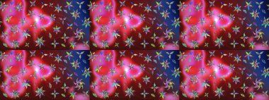 1950-1960 motifleri. El çizimi çiçek unsurları olan soyut çizim raster deseni. Retro tekstil tasarım koleksiyonu. Kırmızı ve pembe üzerine kırmızı ve pembe. Çiçekli ipek eşarp..