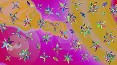 Renkli Bahar Teması eskiz kalıbı. Sevimli çiçek raster deseni. Düz Çiçek Elementleri Tasarımı. Sarı ve morumsu renkte çiçekler.