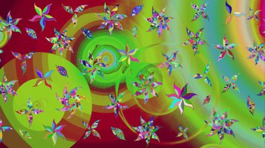 El çizimi Raster çizimi. Parlak elementlerin. Çizim çiçek deseni duvar kağıdı, web sitesi arkaplanı, paket kağıdı, davetiye, broşür, pankart veya web sitesi için kullanılabilir.