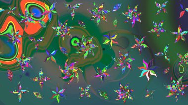 Yeşil ve mavi renkte çiçekler olan çiçek deseni çiz. Suluboya tarzında yeşil ve mavi renkte çiçekler.