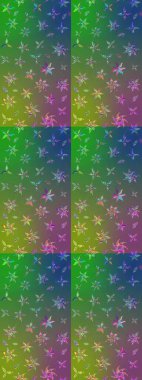 Raster illüstrasyonundaki çiçek desenli çizim. Yeşil ve mavi renkte çiçekler.