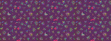 Mor ve yeşil renkli çiçekler. Düz Çiçek Elementleri Tasarımı. Sevimli çiçek raster deseni. Renk Bahar Teması eskiz şablonu.