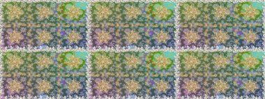 Raster oryantal süs. Kusursuz altın desen. Gri ve yeşil renklerde altın elementlerle kusursuz desen.