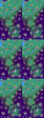 Güzel çiçek deseni. Renkli Bahar Teması eskiz kalıbı. Düz Çiçek Elementleri Tasarımı. Mavi ve yeşil renkte çiçekler.