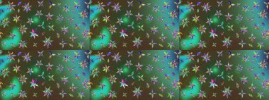 Çiçekli karalama şeklinde Raster çiçek deseni. Nazik, sevimli çiçek arkaplanı. Yeşil ve kahverengi renkte çiçekler.