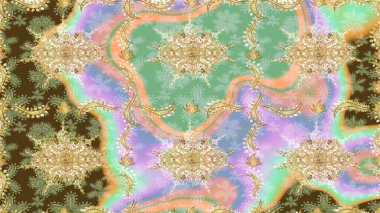 Tasarım şablonu için çizgi çizimi sınırı. Doğu tarzı element. Davetiyeler, kartlar, web sayfası için Raster illüstrasyon. Altın desenli çiçek dekoru. Tarafsız renklerde altın element.