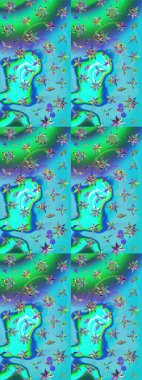 Yumuşak, yaz çiçekli arka plan. Mavi ve yeşil renkli çiçekler. Raster çiçek desenli ve çiçekli..