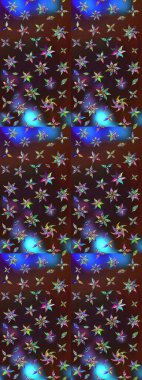 Raster illüstrasyonu. Raster illüstrasyonu. Çiçek desenli çizim. Kahverengi ve mavi renkli çiçekler. Asya tekstil tarzında.