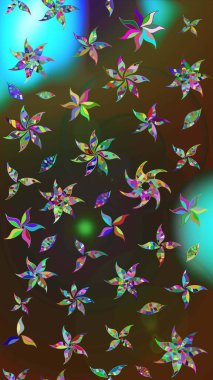 Varisolokahverengi ve gri raster çizimi. Küçük çiçekteki sevimli çiçek deseni. Birçok kahverengi ve gri soyut çiçekli tropik çizim deseni.