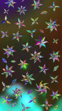 Raster çiçek desenleri çiziyor. Vadinin çiçekleri yeşil ve kahverengi renklerde.