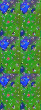 1950-1960 motifleri. El çizimi çiçek unsurları olan soyut çizim raster deseni. Çiçekli ipek eşarp. Açık. Retro tekstil tasarım koleksiyonu.