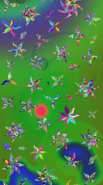 Raster illüstrasyonu. Renklerle. Renkler üzerinde papatya deseni.