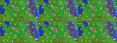 Varicolo Raster çizimi. Bir sürü soyut çiçekli tropik eskiz deseni. Küçük çiçekte sevimli çiçek deseni var..